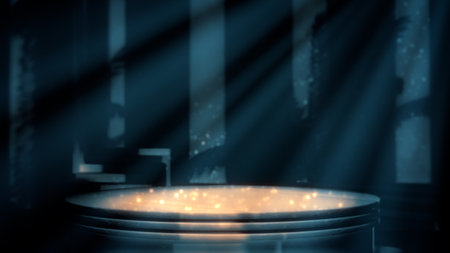 dark teal trendy demonstration saloon backdrop with palm shadows - abstract 3D illustrationの写真素材