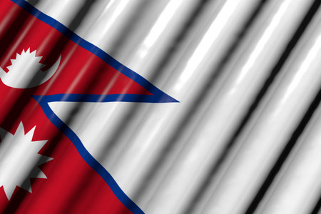 nice shining - looking like plastic flag of Nepal with large folds - any occasion flag 3d illustrationの写真素材