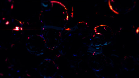 red shining transpicuous film metaspheres on black bg - abstract 3D renderingの写真素材