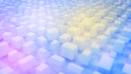Beautiful soft shining geometry blue boxes - abstract 3D rendering