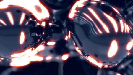 dark shadow gray gauzy crystal balls glowing red on blackness - abstract 3D rendering