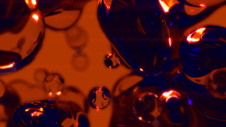 orange lighting translucent film balls on black background - abstract 3D illustration