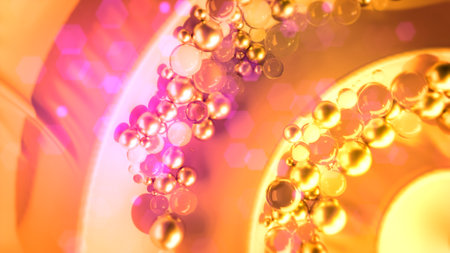 yellow fashion looping fabric with lighting balls or spheres - abstract 3D renderingの写真素材
