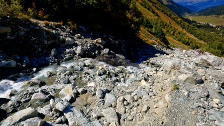 nice mountain ridge highland fast water fall at summertime day - photo of nature