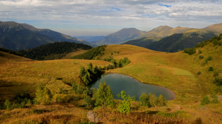 high mountain flood with shape of heart, flood of love in Arkhyz - photo of natureの写真素材