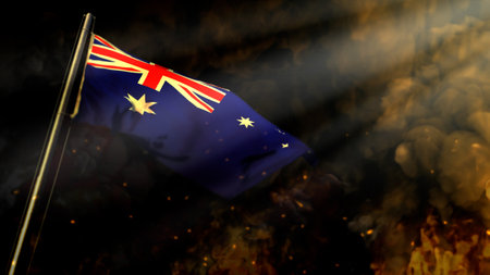 defocused Australia flag on smoke with sun rays background - crysis concept - abstract 3D renderingの写真素材