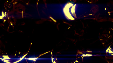 shining goldish dense soft shapes on black bokeh background - abstract 3D rendering