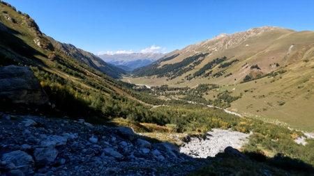 mountain ridge valley cute view at sunny autumn day - photo of natureの写真素材
