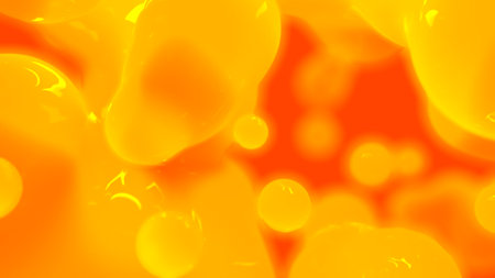 orange honey color reflecting slime wax shapes background - abstract 3D illustrationの写真素材