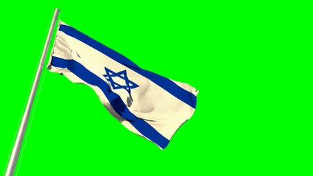 Waving glorious flag of Israel on green screen, isolated - object 3D illustrationの写真素材