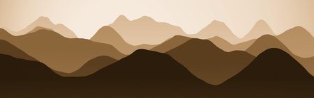 design orange panoramic picture of mountains in the fog digital graphics background illustrationの写真素材