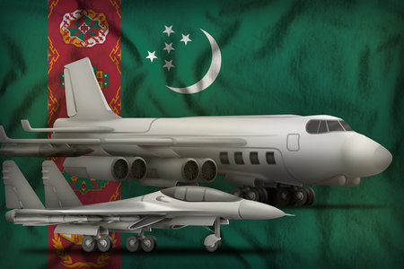 air forces on the Turkmenistan flag background. Turkmenistan air force concept. 3d illustrationの写真素材