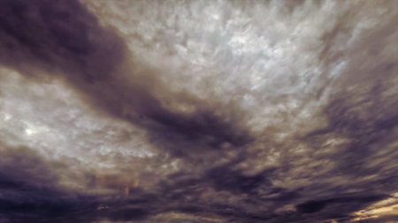 cute skyscape of sky with massive rain or snow clouds backdrop - photo of natureの写真素材