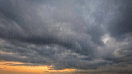 heavy rain on sky with clouds - cute weather backdrop - photo of natureの写真素材