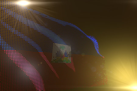 nice hi-tech image of Haiti flag made of dots waving on yellow with empty place for text - any feast flag 3d illustrationの写真素材