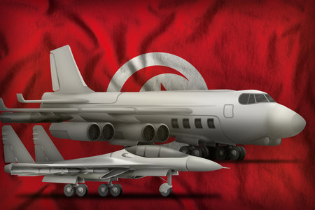 air forces on the Tunisia flag background. Tunisia air force concept. 3d Illustrationの写真素材