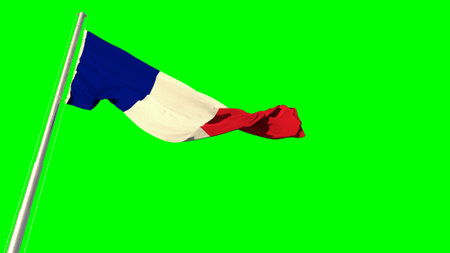 Waving glorious flag of France on green screen, isolated - object 3D illustrationの写真素材
