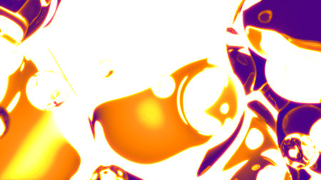 gold gauzy fluid bulbs floating on rose background - abstract 3D renderingの写真素材