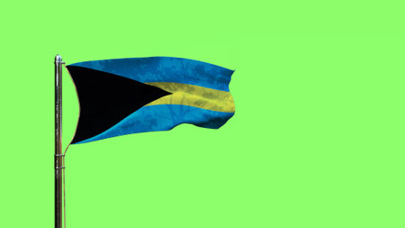 waving flag of Bahamas for any holiday on green screen, isolated - object 3D renderingの写真素材