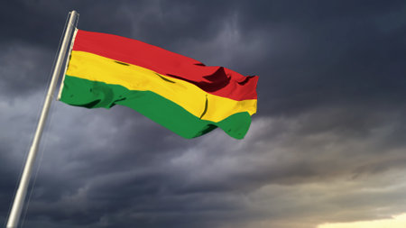 cute Bolivia flag on heavy dark clouds backdrop - abstract 3D illustrationの写真素材