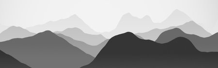 nice wide of hills peaks in the fog digital drawn texture background illustrationの写真素材