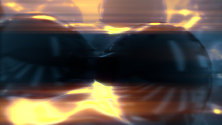lighting blue smooth mild forms particles - dark bokeh backdrop - abstract 3D illustrationの写真素材