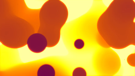 purple slime soft elements in space of goldish orange bokeh light - abstract 3D illustrationの写真素材