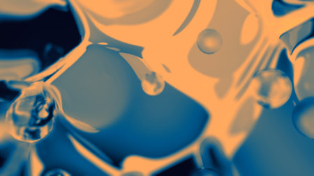 blue and orange slight amorphic shapes bg - abstract 3D renderingの写真素材