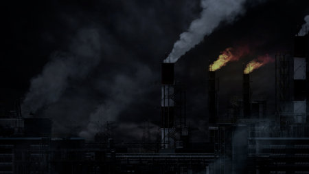mineral oil thermal electrical power station facility - colored background, fictional - industrial 3D illustrationの写真素材