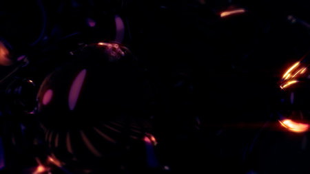 orange shining diaphanous liquid meta spheres on black bg - abstract 3D renderingの写真素材