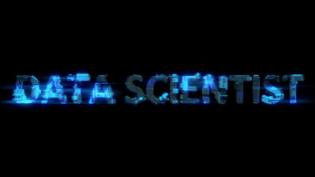 soft focus glitch electrical light cybernetic blue text DATA SCIENTIST, isolated - object 3D renderingの写真素材