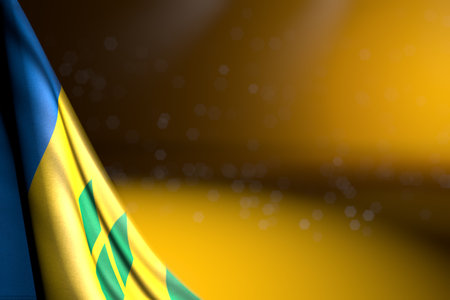 cute illustration of Saint Vincent and the Grenadines flag hangs in corner on yellow with bokeh and free space for text - any feast flag 3d illustrationの写真素材