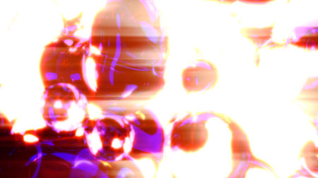 pink transpicuous fluid meta spheres lighting with horizontal flares - abstract 3D illustrationの写真素材