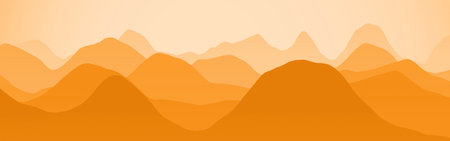 beautiful orange mountains ridges at dawn computer art background texture illustrationの写真素材