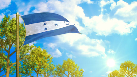 flag of Honduras at sunny day, carbon free symbol - nature 3D renderingの写真素材
