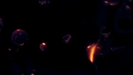 orange shining translucent liquid balls on black backdrop - abstract 3D illustration