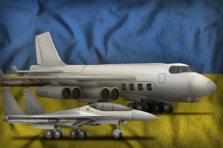 air forces on the Ukraine flag background. Ukraine air forces concept. 3d illustrationの写真素材