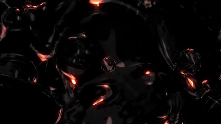 orange glowing diaphanous diamond meta spheres on black background - abstract 3D renderingの写真素材