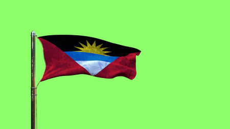 waving flag of Antigua and Barbuda for veterans day on green screen, isolated - object 3D renderingの写真素材