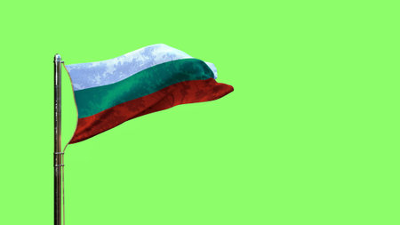 waving flag of Bulgaria for anthem day on chroma key screen, isolated - object 3D renderingの写真素材