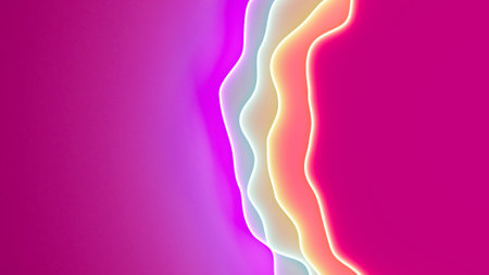 colorful bright rainbow displaced delicate shapes on purple bg - abstract 3D illustrationの写真素材