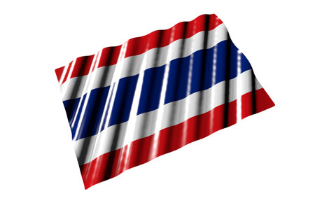 beautiful shiny flag of Thailand with large folds lie isolated on white, perspective view - any feast flag 3d illustrationの写真素材