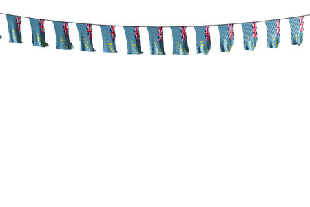 cute many Tuvalu flags or banners hanging on string isolated on white - any feast flag 3d illustrationの写真素材