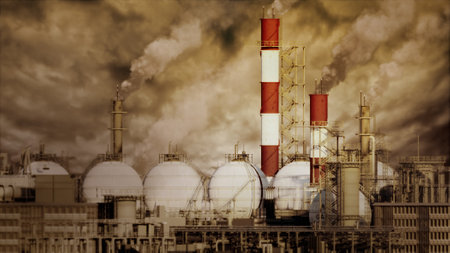 gas electrical power station with storage tanks, fictitious - abstract 3D illustrationの写真素材