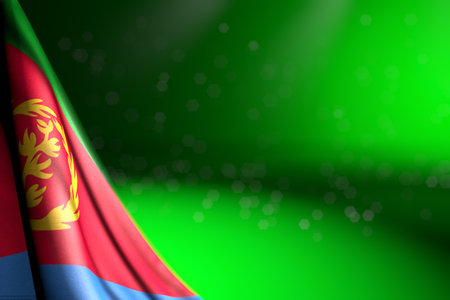 cute photo of Eritrea flag hanging diagonal on green with bokeh and empty place for your content - any occasion flag 3d illustrationの写真素材
