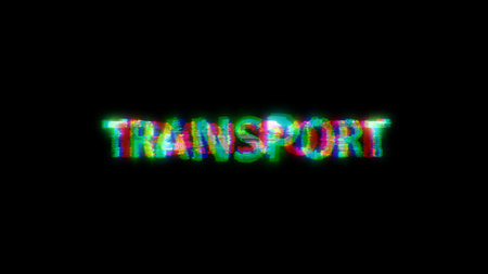 cybernetic text TRANSPORT with massive chromatic aberrance distortion, isolated - object 3D illustrationの写真素材