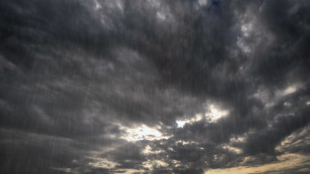 heavy rain on sky with clouds - nice weather backdrop - photo of nature
