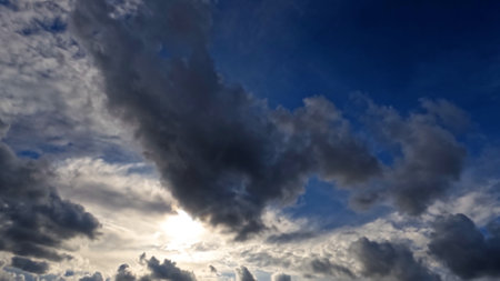 pretty huge white clouds in the blue sky bg - photo of natureの写真素材