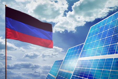 Donetsk Peoples Republic solar energy, alternative energy industrial concept with flag - fight with global warming - industrial illustration, 3D illustrationの写真素材
