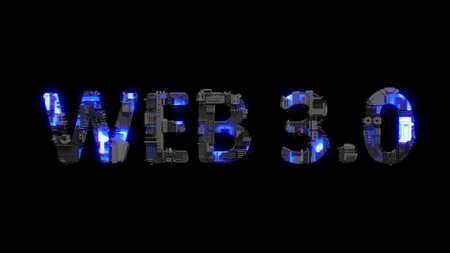 modern cybernetic text shining blue electrical light, isolated - object 3D renderingの写真素材